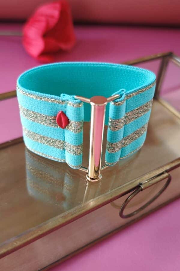 manchette Célia turquoise et dorée