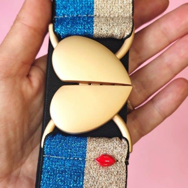 ceinture élastique bicolore azura lurex bleu et champagne