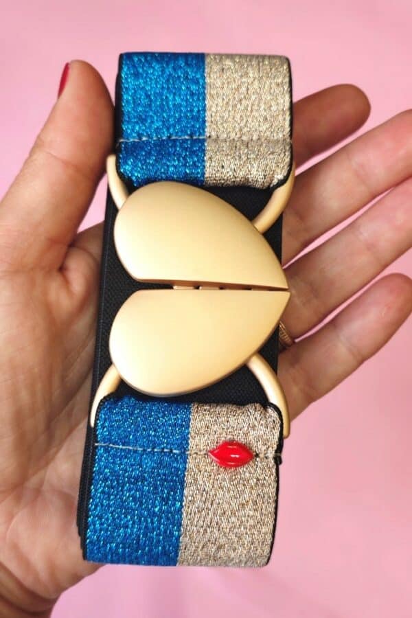 ceinture élastique bicolore azura lurex bleu et champagne