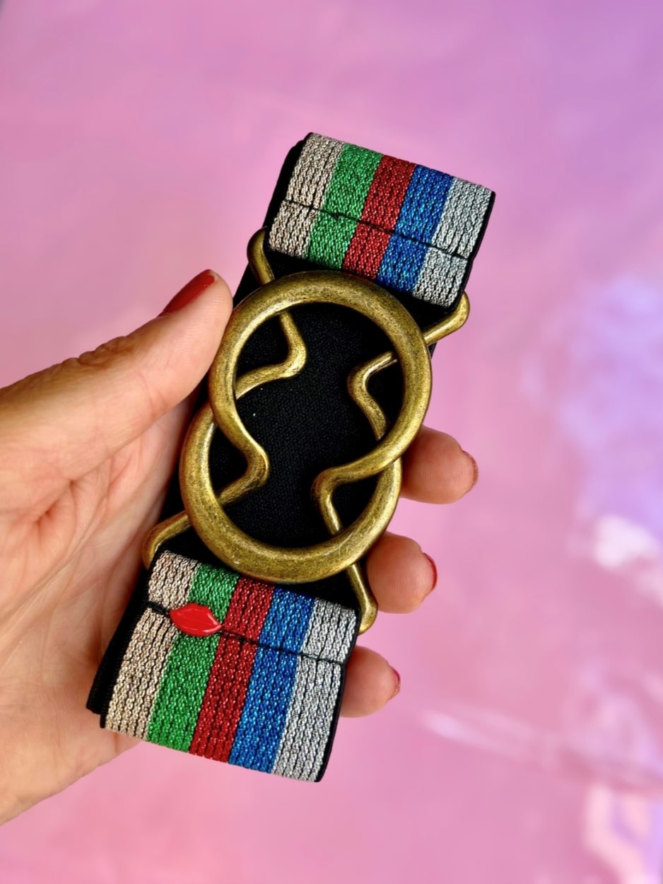 ceinture élastique multicolore arc-en-ciel