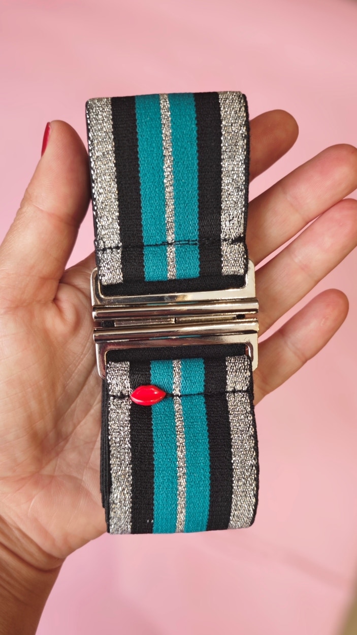 ceinture élastique vert canard et argentée