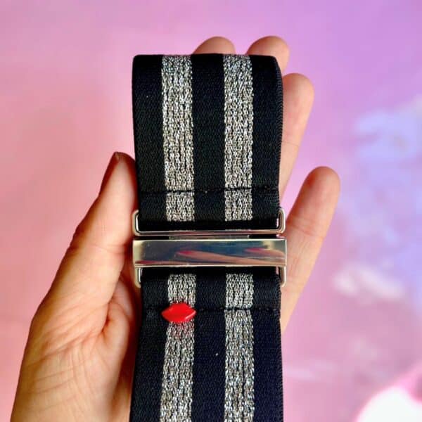 ceinture élastique noire et lurex argenté