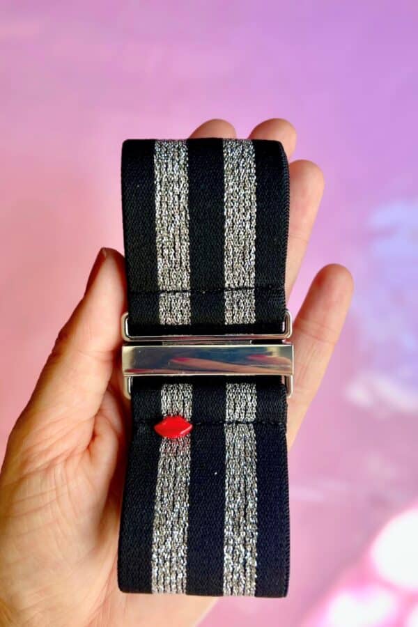 ceinture élastique noire et lurex argenté
