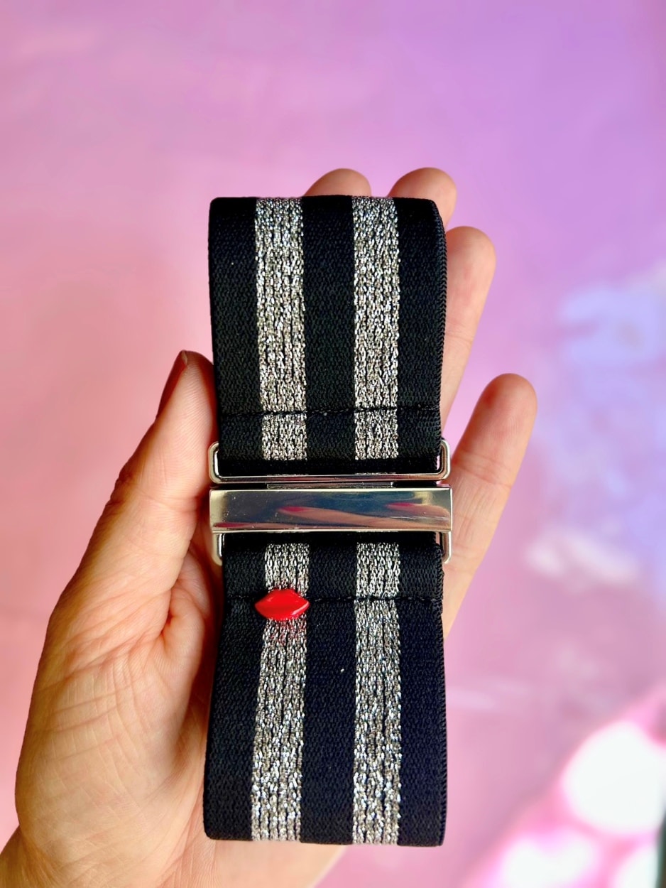 ceinture élastique noire et lurex argenté