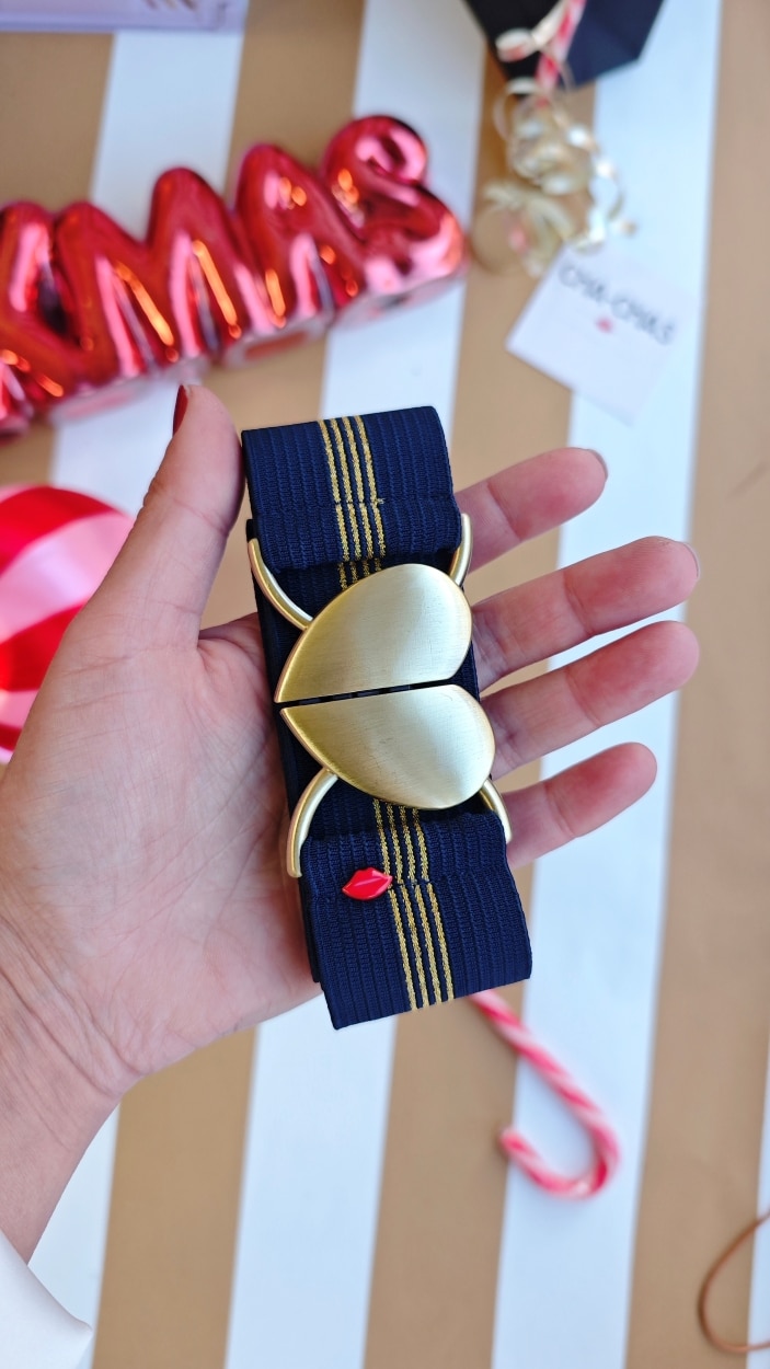 ceinture-elastique-norma-bleue-marine-or