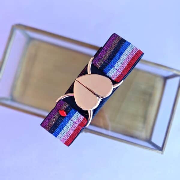 Ceinture élastique multicolore arc-en-ciel Jemma avec boucle cœur rose cuivré