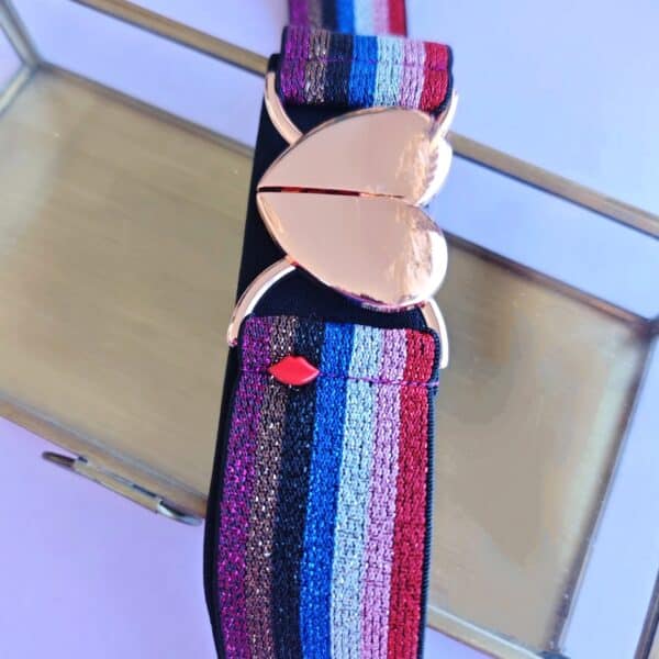 Ceinture élastique multicolore arc-en-ciel Jemma avec boucle cœur rose cuivré