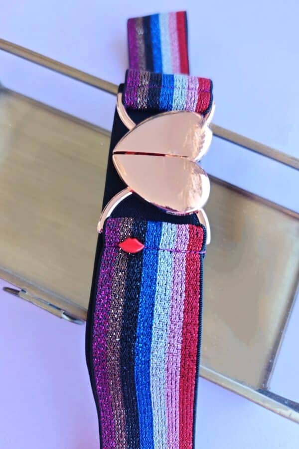 Ceinture élastique multicolore arc-en-ciel Jemma avec boucle cœur rose cuivré