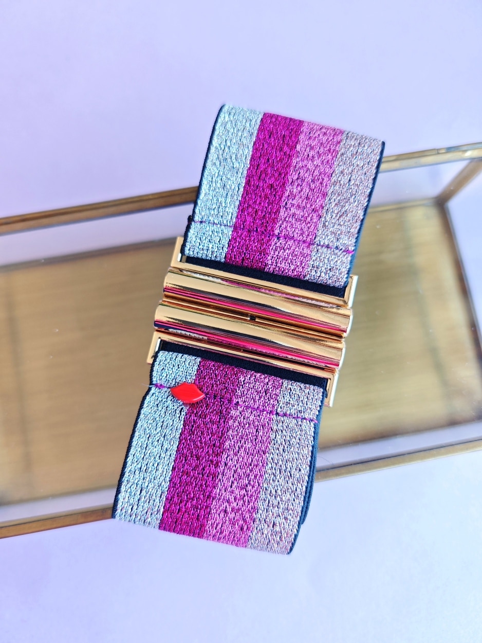 Ceinture élastique large multicolore rose Lolita avec boucle dorée