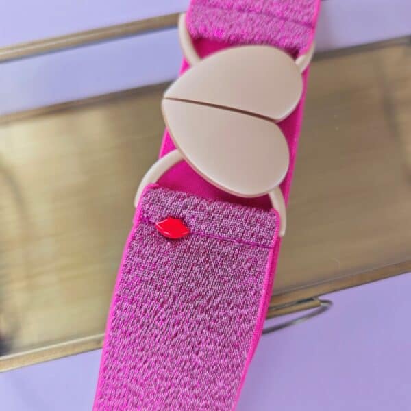 Ceinture élastique en lurex rose framboise pailleté Rosaria avec boucle cœur doré mate