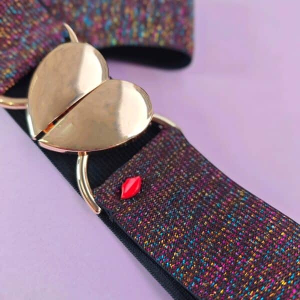 Ceinture élastique glitter brun multicolore Venicia avec boucle cœur doré brillant