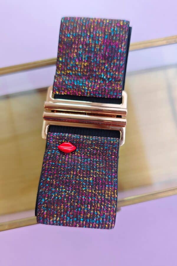 Ceinture élastique glitter brun multicolore Venicia avec boucle dorée simple