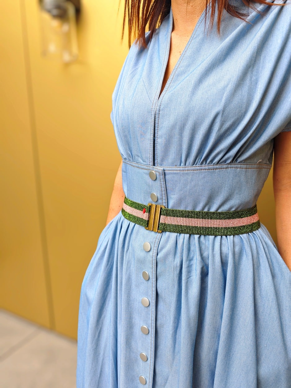 ceinture-elastique-vert-kaki-et-rose-tessa-bronze-portee2