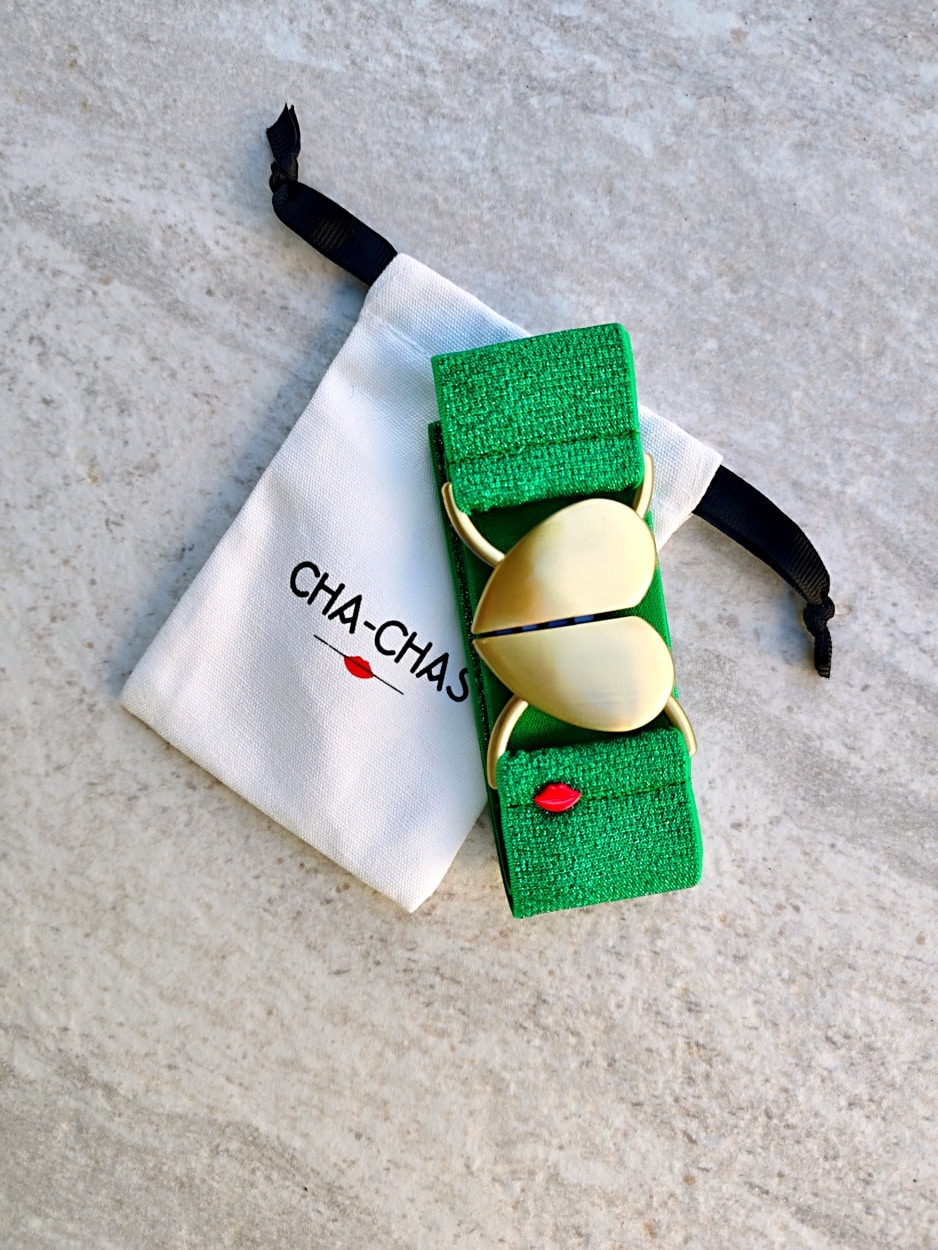 ceinture-elastique-verte-giulia-avec-pochon-cha-chas