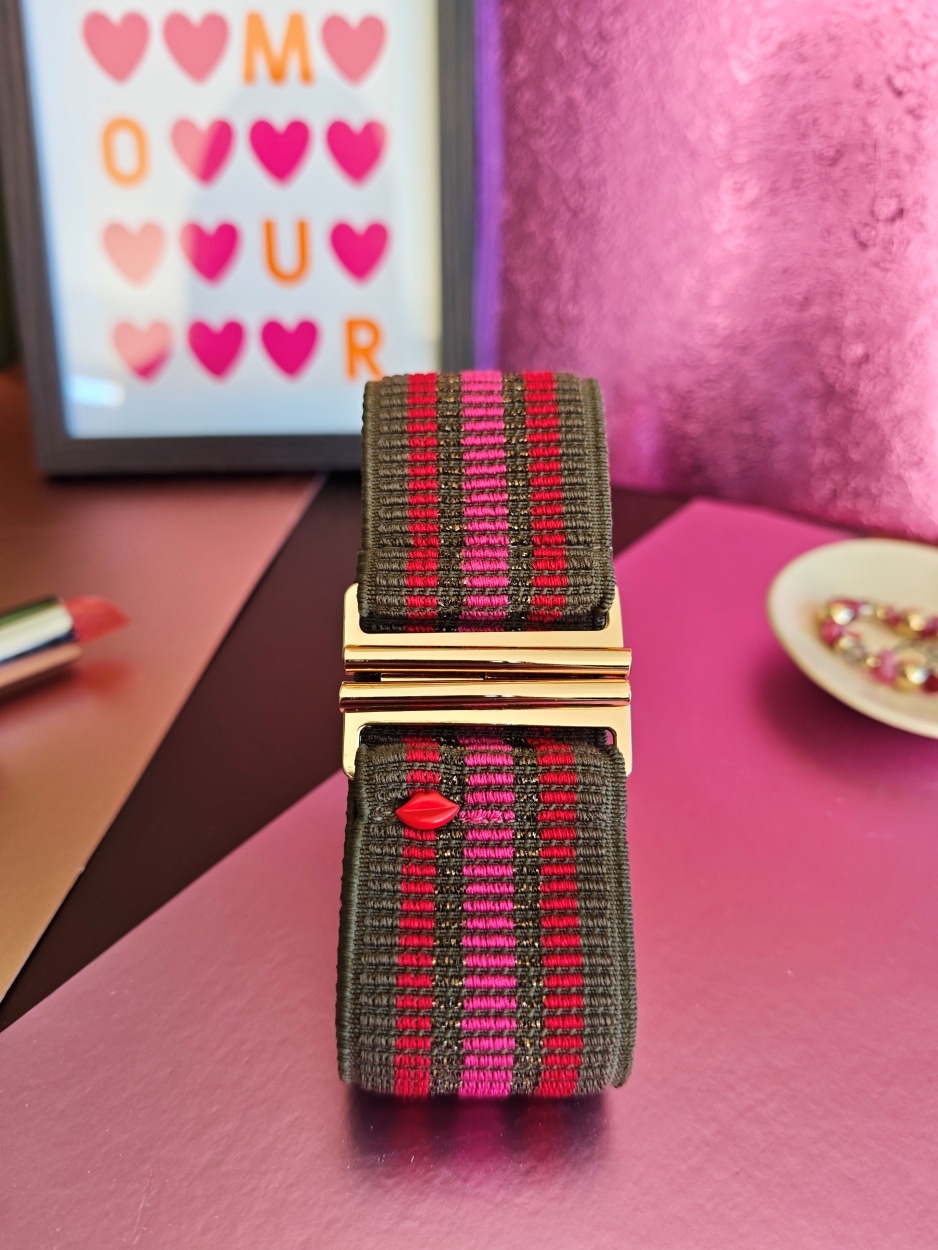 ceinture-elastique-kaki-rose-rouge-mathilda-dorée-simple